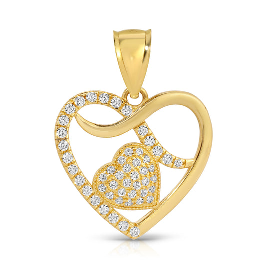 14K Gold Double Heart Cubic Zirconia Pendant 12160